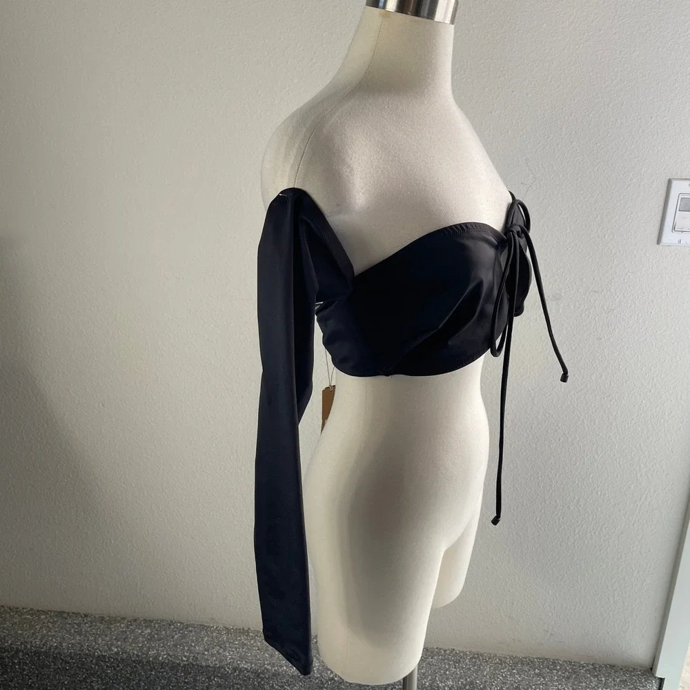 NEW SKIMS Womens XL Recycled Swim Long Sleeve Bikini Top Onyx Black TP-LSL-2791
